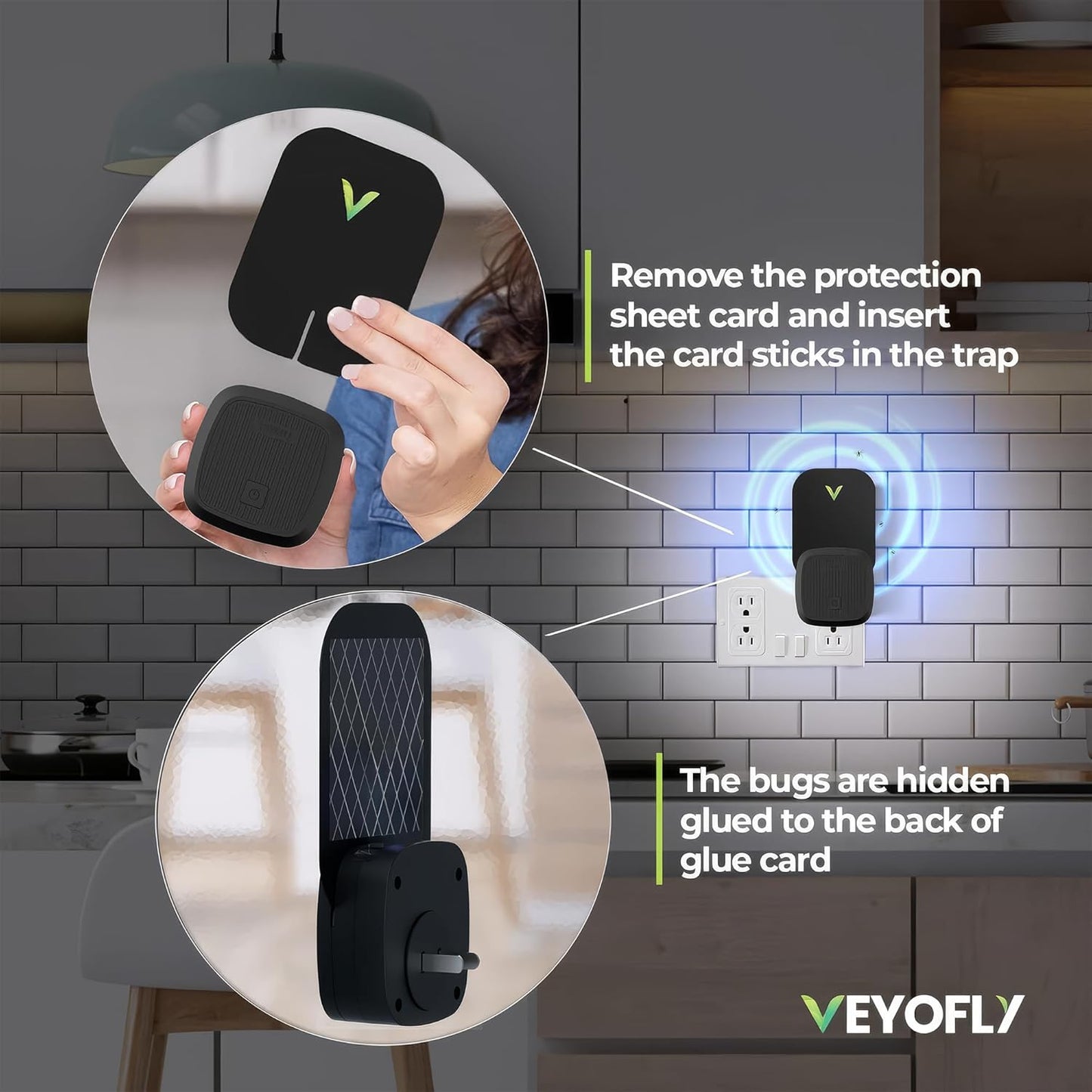 VEYOFLY Fruit Fly Traps for Indoors (2 Device + 4 Refills), Gnat Trap Indoor Plug in, Bug Traps, Flying Insect Trap, Gnat Traps for House Indoor, Fly Trap Indoor for Home Bug Light, Gnats Catcher