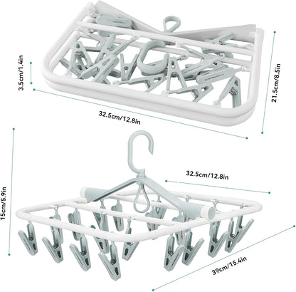 Plastic PP Drying Hanger, Anti-Rusty Drying Rack for Clothes, Socks, Lingeries, Delicates, Drying Hanger with 32 Clips for Baby Clothes, Towels