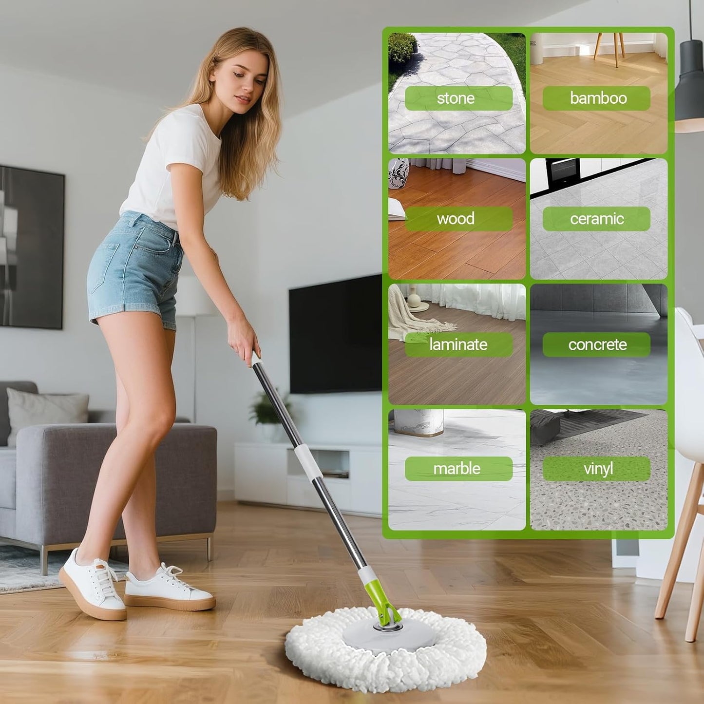Spin Mop Bucket System,Masthome Pedal Spin Mop and Bucket with Wringer Set,EasyWring Microfiber Mop with 3 Mop Pads,360°Spinning Floor Cleaning System - Home & Office Suitable