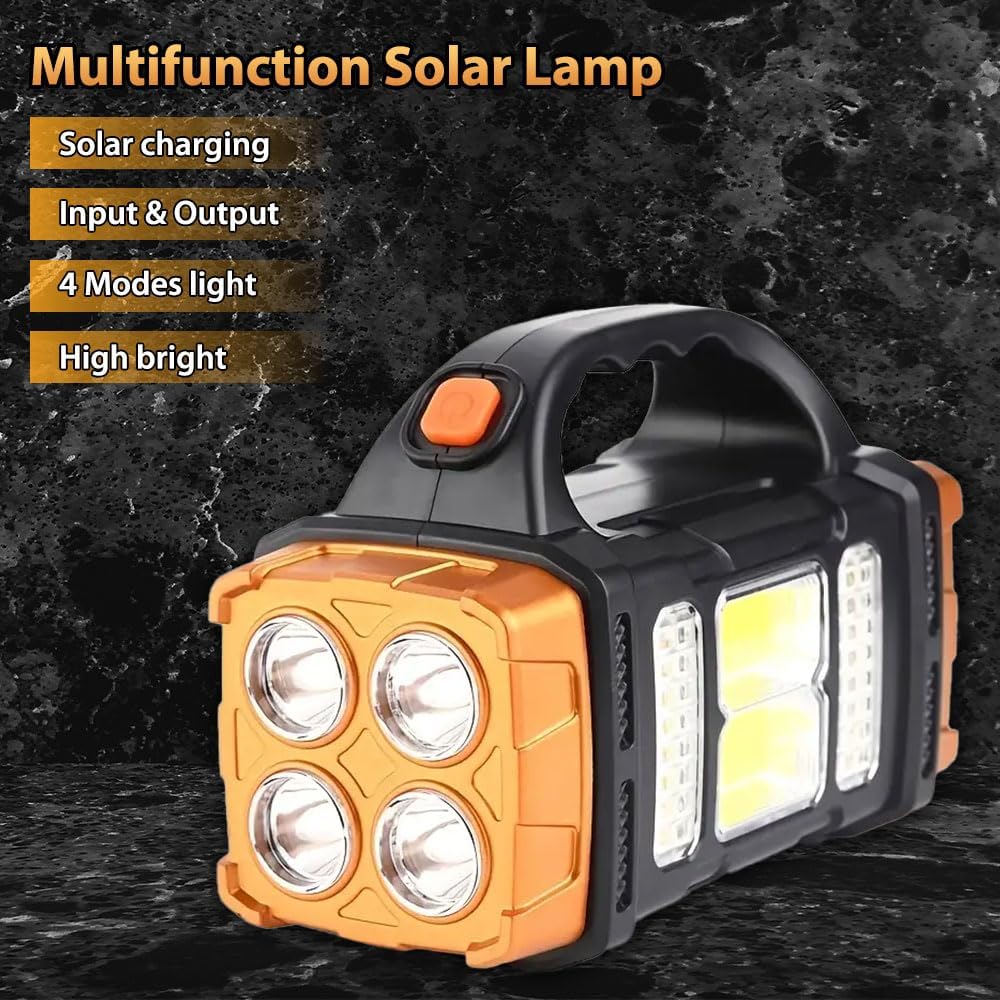 IFTHFOUR High Lumens Solar Flashlight - LED Work Light with USB-C Rechargeable, Waterproof, Multi-Function Flashlight & Lantern for Camping, Emergencies, and Outdoor