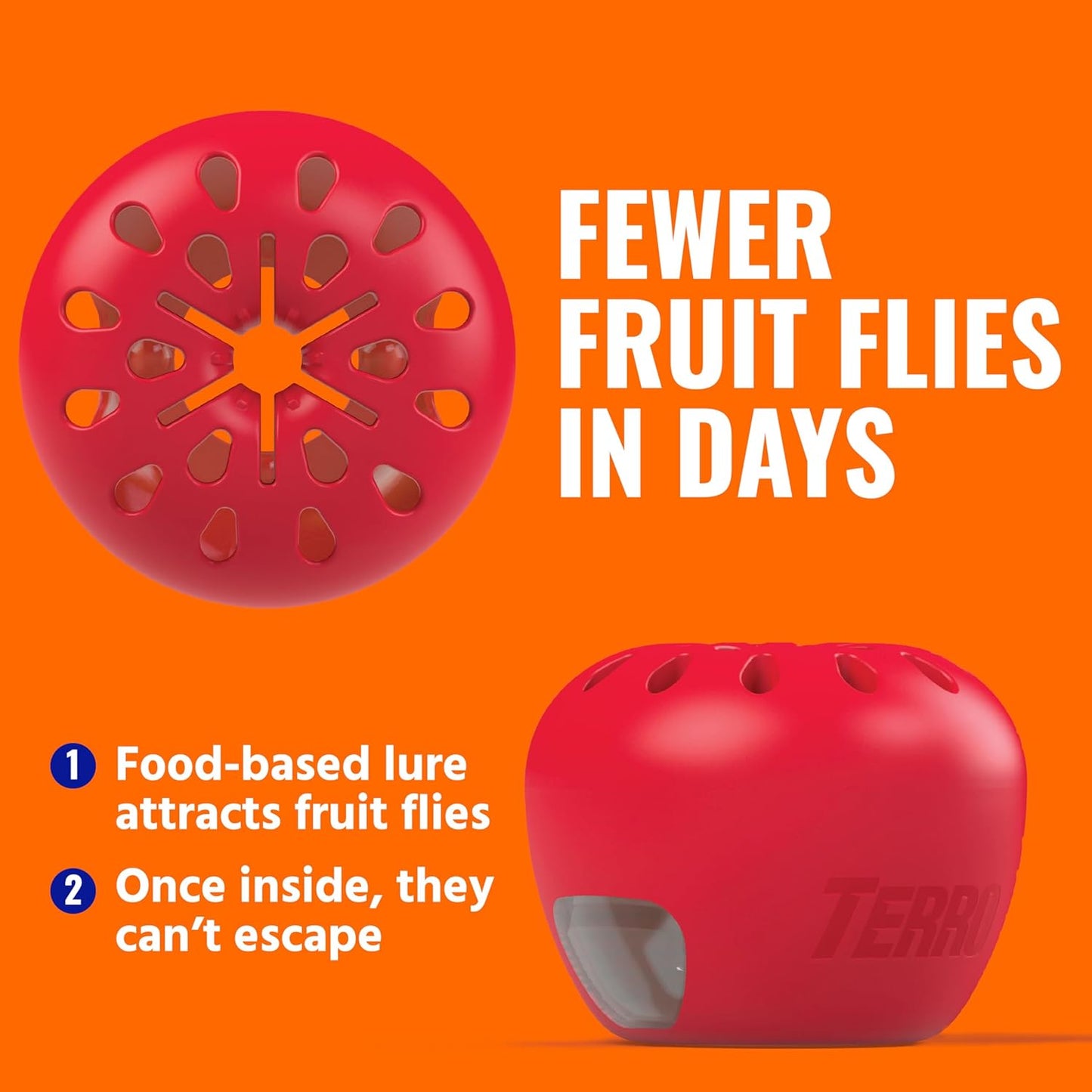 TERRO Fruit Fly Trap 4-Pack, 180 Day Lure Supply, Food-Based Lure | Apple-Shaped Design for Kitchen Counters, Fruit Bowls, Trash Cans, Food-Based Lure, Indoor Pest Control, Fruit Fly Killer