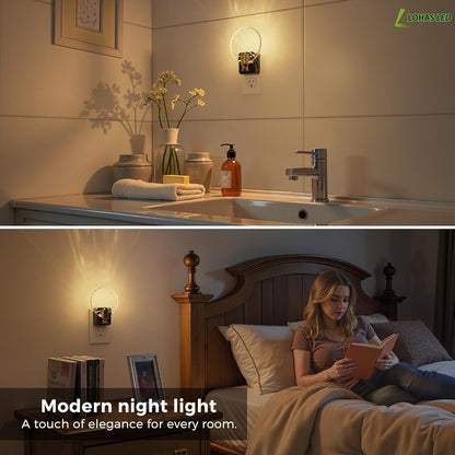 L LOHAS LED Night Light,Dimmable Night Lights Plug into Wall, 2 Pack Acrylic Nightlight with 0-100 LM Adjustable Brightness, 3000K Plug in Night Light with Dusk to Dawn Sensor, for Bathroom Hallway