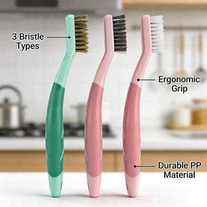 3-Pack Deep Clean Brush Set, Hard Bristle Brush & Steel Wire Scrubber for Bathroom Tiles, Grout, Kitchen Sinks, Stove Tops, Heavy Duty Cleaning Brushes with Comfort Grip, 2 Pink & 1 Green Brushes