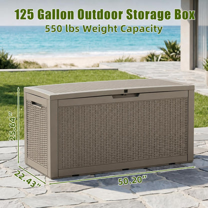 ROJIK 120 Gallon Waterproof Outdoor Deck Storage Box, Lockable Resin Patio Storage Bin with Lid for Garden Tools, Patio Cushions & Outdoor Accessories(Black)
