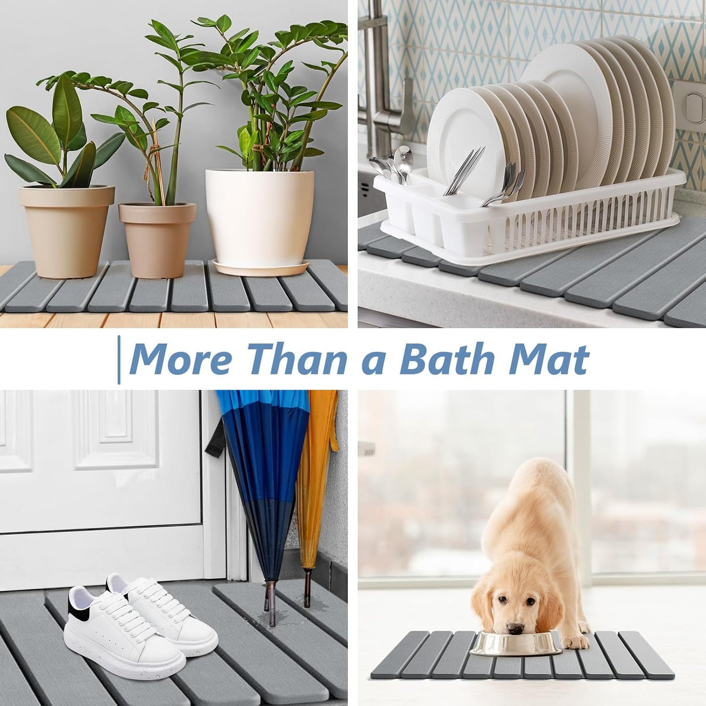 AWW Foldable Stone Bath Mat, Quick Dry Diatomaceous Earth Bath Mat with Non-Slip Mat, Super Absorbent, Easy to Clean, Compact for Small Bathrooms, 23.6 x 15.5, Grey