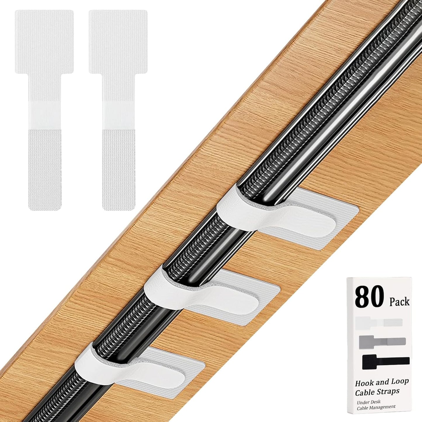 80PCS Hook and Loop Cable Straps, Cable Management Under Desk, Adhesive Cable Ties, Reusable Wire Organizers for Cords, Cords Management, Computer Accessories for Desk, Home Office Essentials, Gray