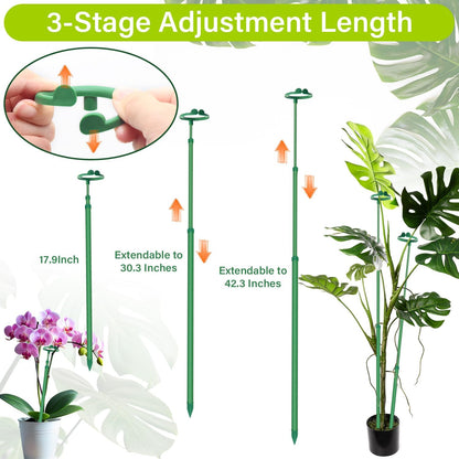 Extendable Plant Stakes,Adjustable Length from 17.9IN to 42.3IN Monstera Support Stakes with Clips,Sturdy Plant Stakes for Indoor Outdoor,Garden Sticks for Tomato,Orchid,Climbing Plants- 3Pack