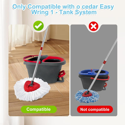 Spin Mop Handle,Mop Replace Heads,Brush and Base Compatible with O Cedar EasyWring 1 Tank,2 Microfiber Mop Refills and Brush,4-Section 30-58" Mop Handle,Mop Base Combo Set for Wet/Dry Floor Cleaning