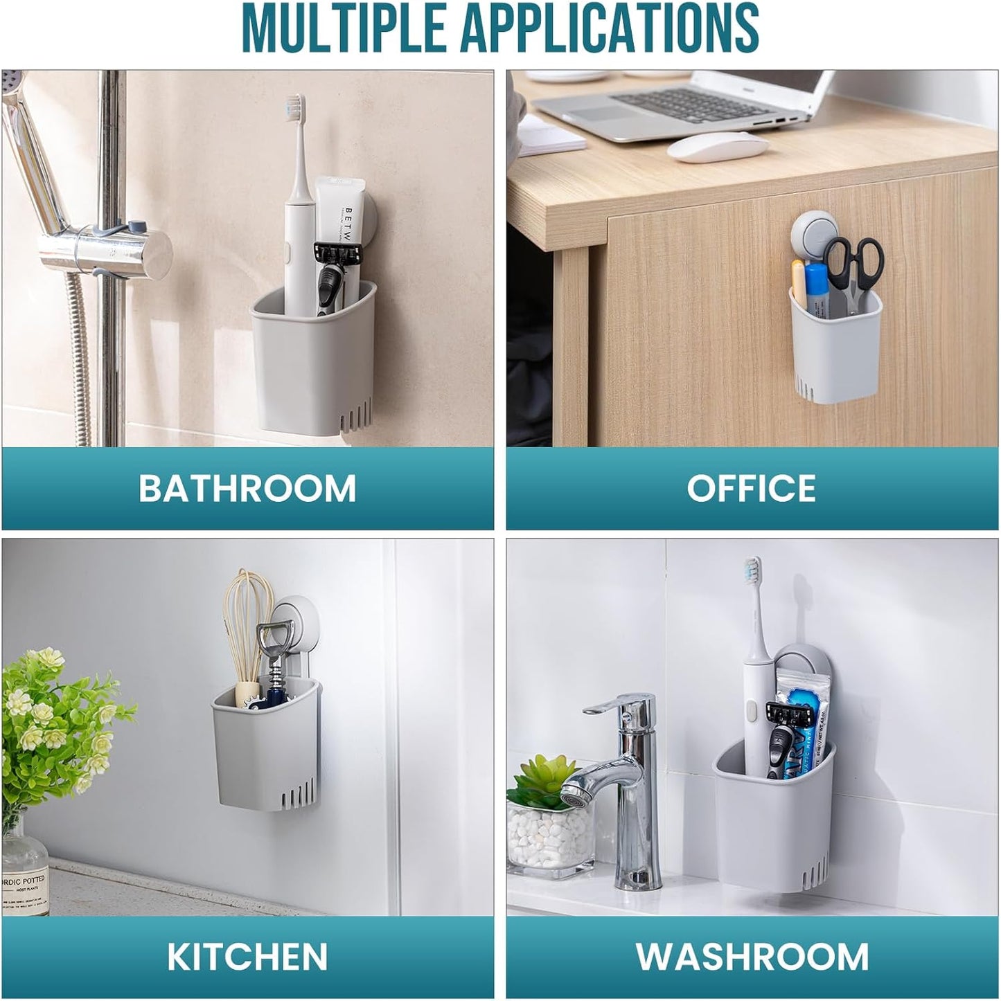 TAILI Upgraded Bathroom Mirror Suction Cup Toothbrush Holder with Razor Hook, Visible Safety Indicator, Large Capacity Inverted Trapezoid Design, Removable Shower Caddy for Toothbrush, Toothpaste, etc