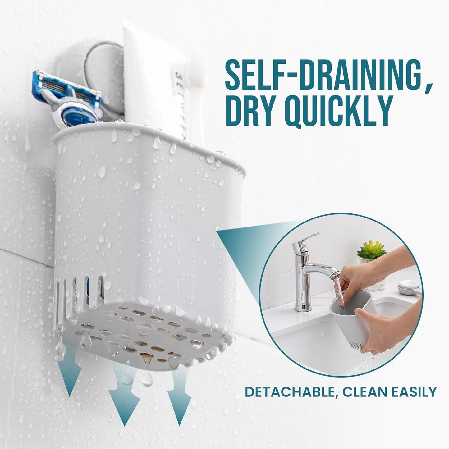 TAILI Upgraded Bathroom Mirror Suction Cup Toothbrush Holder with Razor Hook, Visible Safety Indicator, Large Capacity Inverted Trapezoid Design, Removable Shower Caddy for Toothbrush, Toothpaste, etc