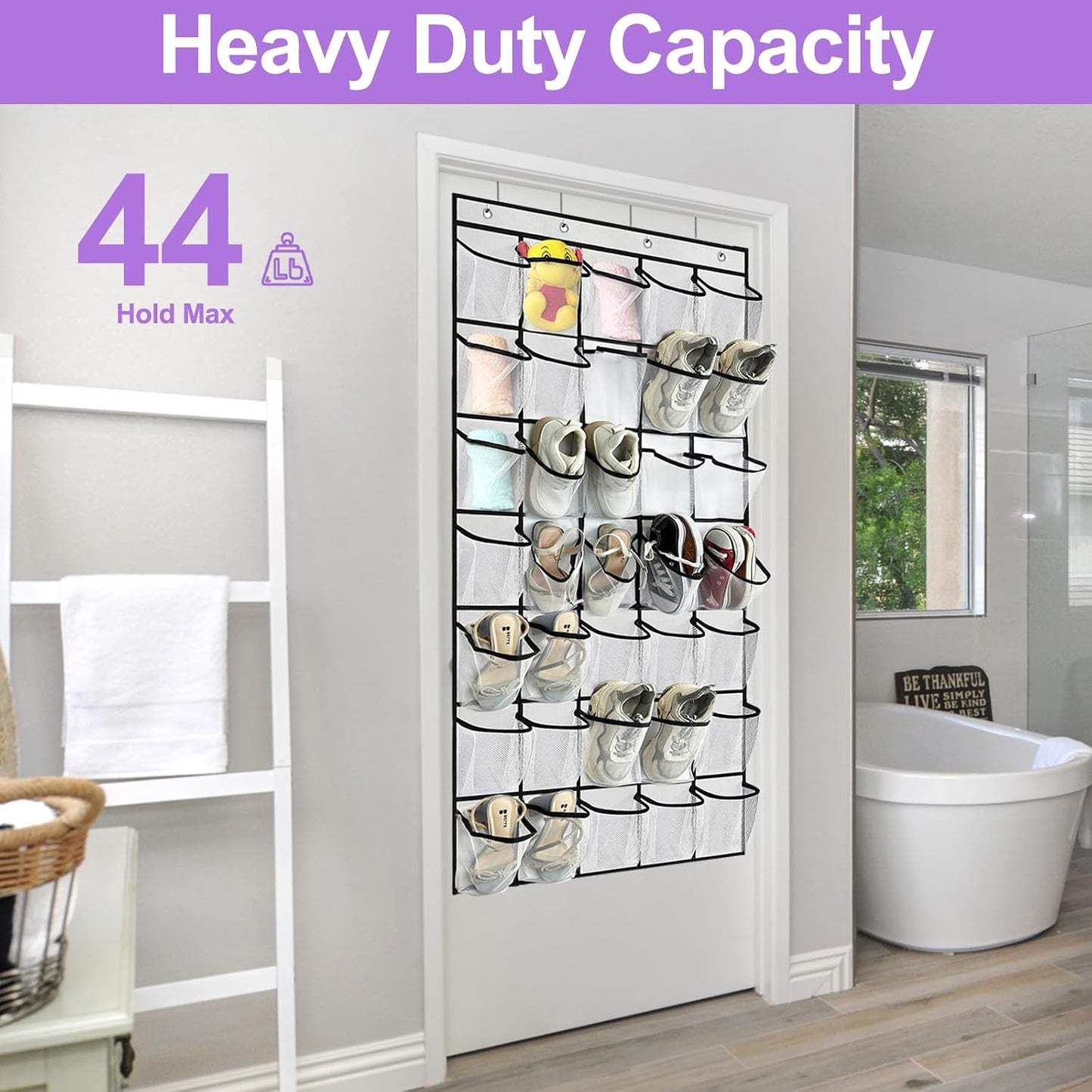 homyfort Over the Door Shoe Organizer, Hanging Shoe Rack Storage Holder with 24 Large Pockets for Closet Door, Men Women Kids Shoes, Cruise (Black)