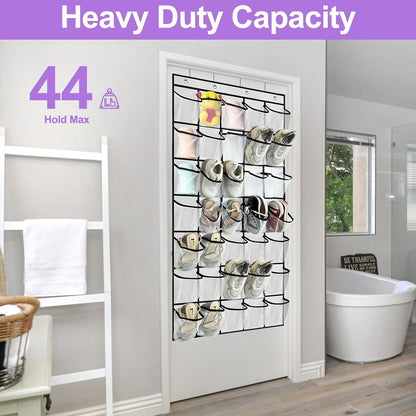 homyfort Over the Door Shoe Organizer, Hanging Shoe Rack Storage Holder with 24 Large Pockets for Closet Door, Men Women Kids Shoes, Cruise (Black)