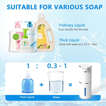 Automatic Soap Dispenser Touchless, USB Rechargeable Automatic Foaming Soap Dispenser, 12.8oz/380mL, 4 Level Adjustable, 1500mAh Smart Wall Mounted for Bathroom Kitchen Dish/Hand Soap