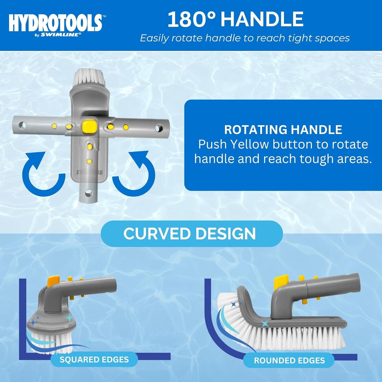 SWIMLINE HYDROTOOLS Pool Floor Wall Step Brush for Inground & Above Ground Pools | Handheld Scrubber Brush with Sure-Grip Handle & Bristles for Steps, Spas, & Tile Cleaning