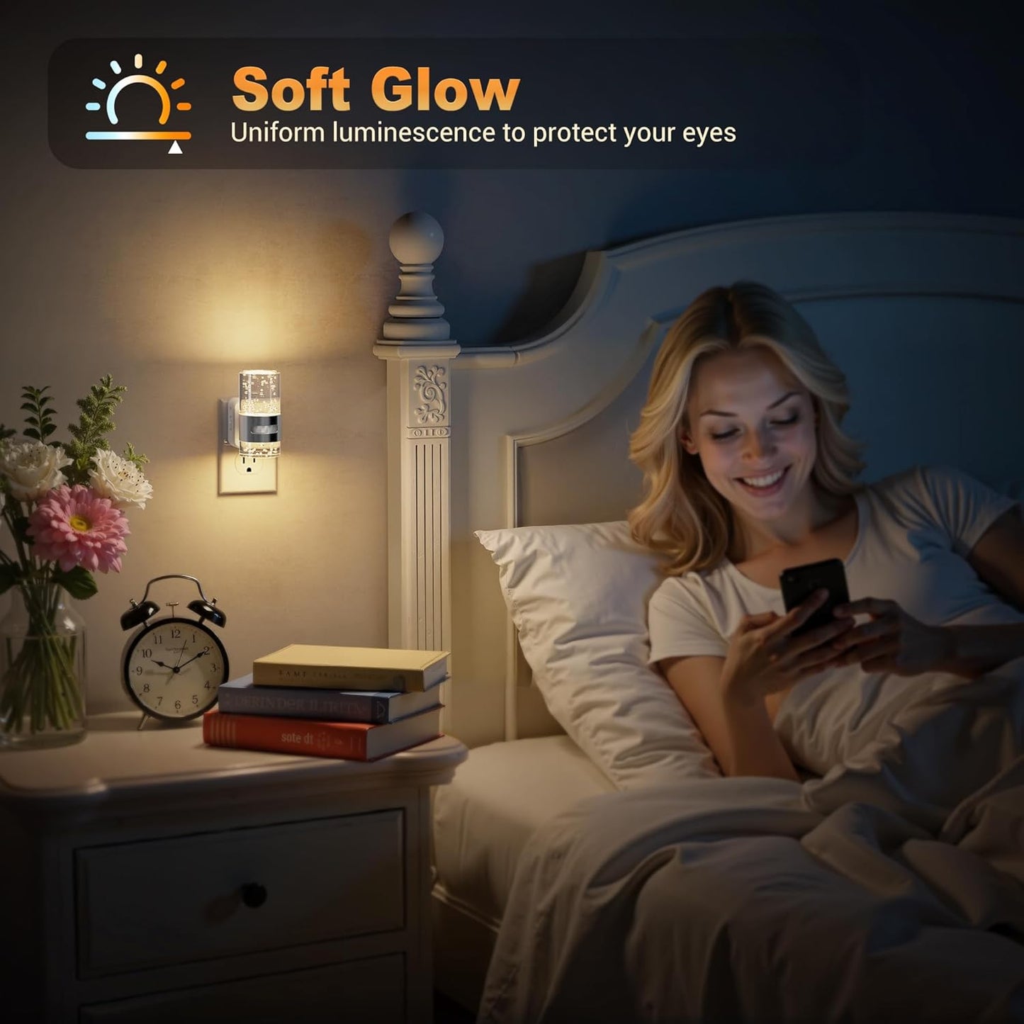 JandCase Motion Sensor Night Light, Night Lights Plug into Wall,3000K Soft White 0-100 LM Dimmable LED Night Light, Motion Activated Nightlight for Bathroom Hallway Decor