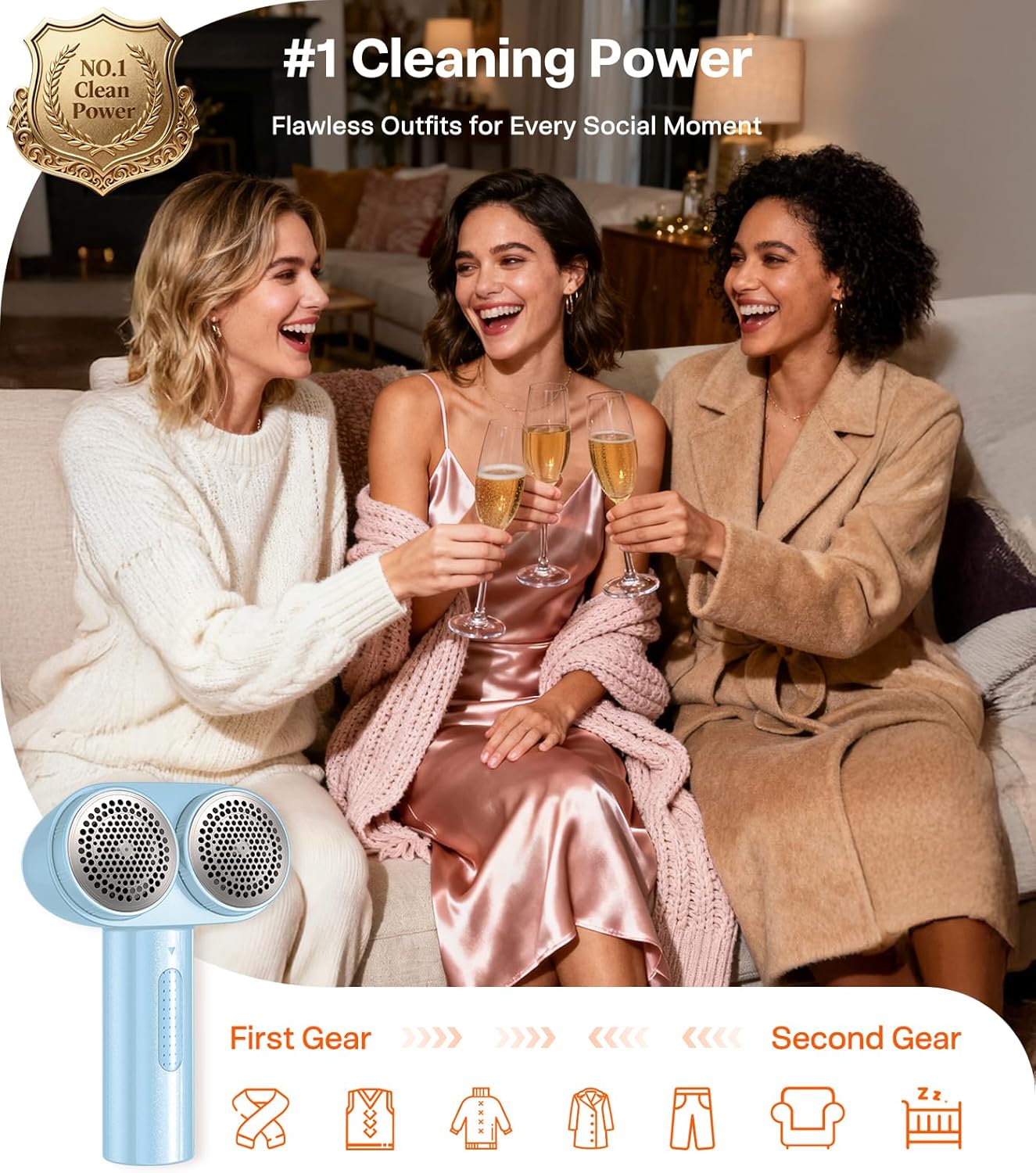 TORRAS Rechargeable Fabric Shaver Electric Lint Remover 3-Speed Remove Fuzz, Pilling for Cashmere, Wool, Clothes, Sweater, Coat, Furniture, Clothes depiller with Replacement Blades