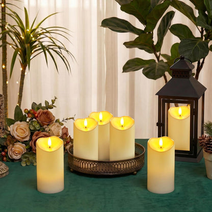 Homemory Dripping Wax Flameless Candles, Battery Operated Candles with Remote Control and Timers, LED Pillar Candles, Electric Fake Candles, 3" x 6", Set of 2