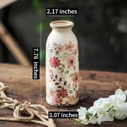 Rustic Ceramic Vase Set of 3 - Beige Rustic Vases for Flowers,Farmhouse Flower Vases for Home Decor,Small Decorative Vase Set for Living Room,Table Shelf,Centerpieces and Fireplace Decorations