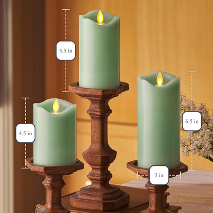 Matchless Candle Co. by Luminara Set of 3 Flameless LED Flickering Moving Flame Pillars (3" x 4.5", 5.5", 6.5"), Melted Unscented Real Wax Edge w/Smooth Finish, AA Battery Operated, Pearl Ivory
