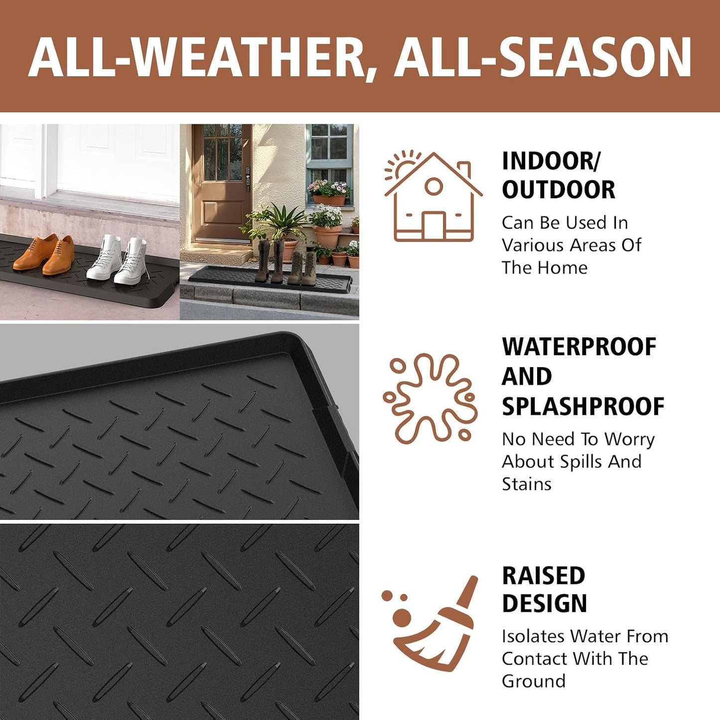 Heavy Duty Boot Trays Natural Rubber Shoe Mat Tray for Entryway with Shoes Brush Large Boot mat Tray Multi-Purpose for Indoor or Outdoor