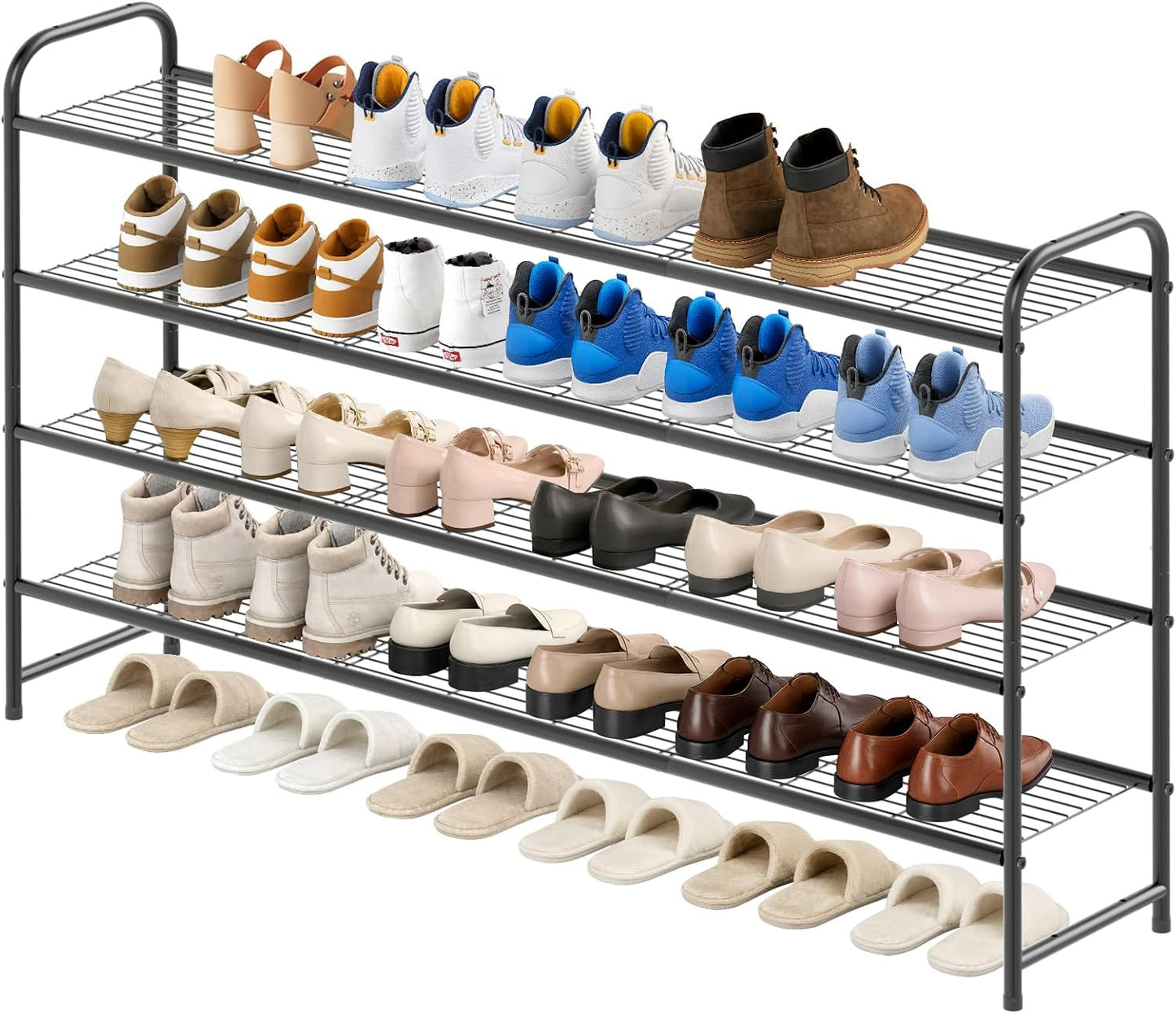 KEETDY 3-Tier Long Shoe Rack for Closet Metal Shoe Organizer for Entryway, Wide Stackable Shoe Storage Shelf with Sturdy Wire Grid for Closet Floor, Bedroom, Black