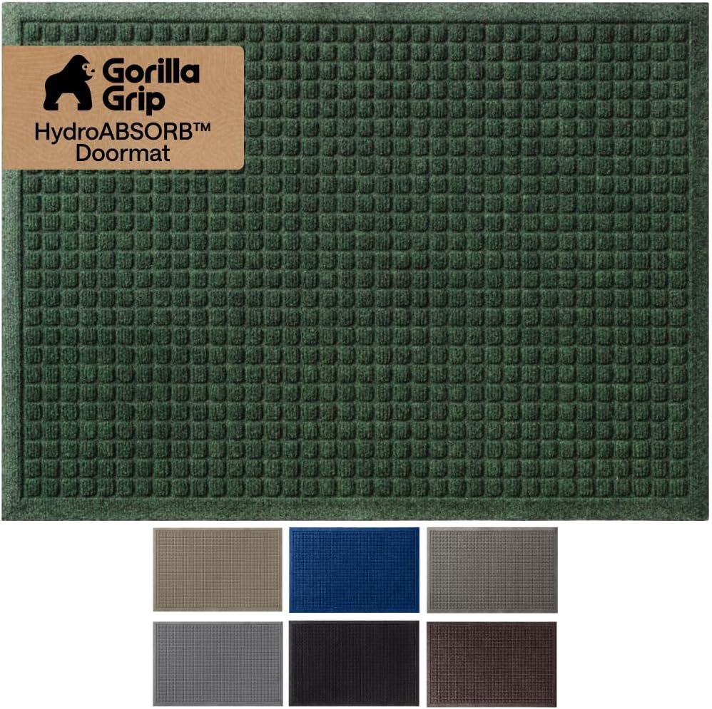 GORILLA GRIP® Ultra Absorbent Front Door Mat Outside Entrance, Traps Dirt and Moisture, HydroABSORB Indoor Outdoor Doormat Holds Up to 1.7 Cups Water, Stain and Fade Resistant Welcome Mat, 29x17 Black