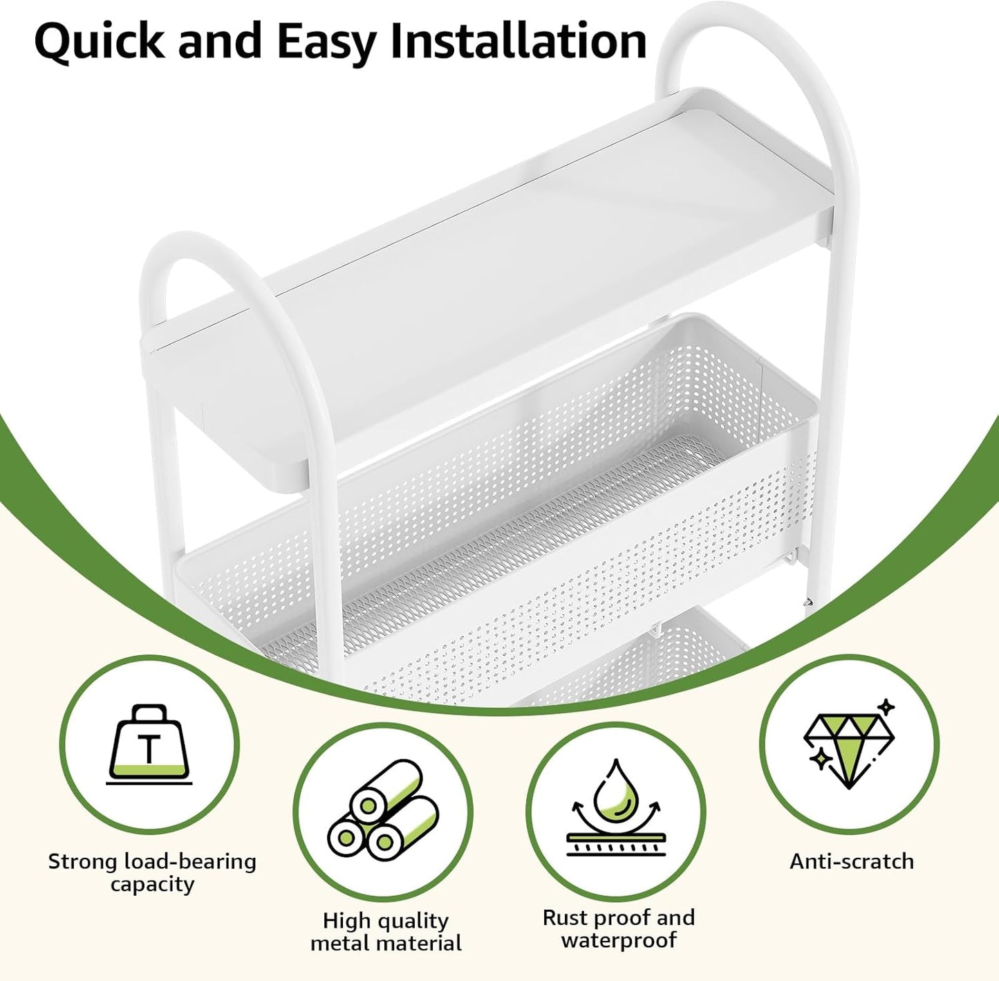 KINGRACK Slim Storage Cart with Drawer, 5-Tier Rolling Utility Cart on Wheels, Narrow Metal Cart for Space Save, Easy Assembly for Kitchen Cart, Craft Cart, Laundry, Bathroom, Nursery Organizer