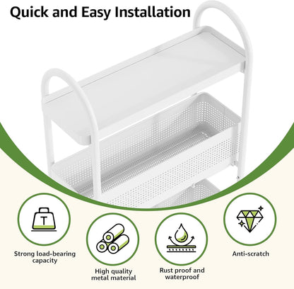 KINGRACK Slim Storage Cart with Drawer, 5-Tier Rolling Utility Cart on Wheels, Narrow Metal Cart for Space Save, Easy Assembly for Kitchen Cart, Craft Cart, Laundry, Bathroom, Nursery Organizer