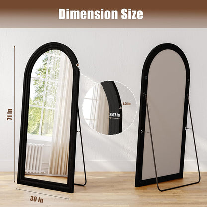30"x71" Full Length Mirror Solid Wood Frame, Arched Floor Mirror Full Length with Stand, Room Decor Big Full Body Mirror with HD Tempered Glass for Bedroom, Living Room, Walnut Wood