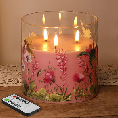 Eywamage 3 Wick Smoke Grey Glass Flameless LED Candle with Remote, Flickering Large Battery Pillar Candle Decor Φ 6" H 6"