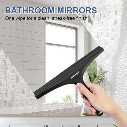 Silicone Shower Squeegee for Glass Doors with Hook, Window Squeegee for Shower Doors, Kitchen, Mirrors and Tiles, Glass Squeegee Bathroom Shower(10 inch, Gray)