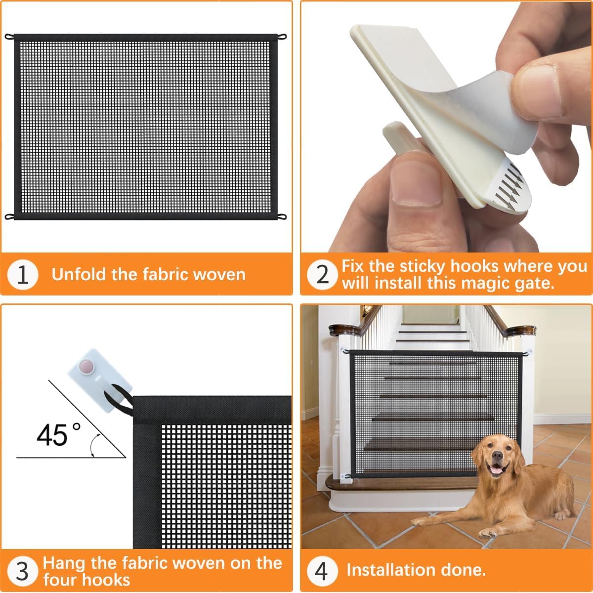 Cupount Dog Screen Mesh Gate for Stairs Pet Gates for The House: for Doorways Stairways Indoor 29 inches Tall, 38 inch Wide, Fits 32-35 inch Openings