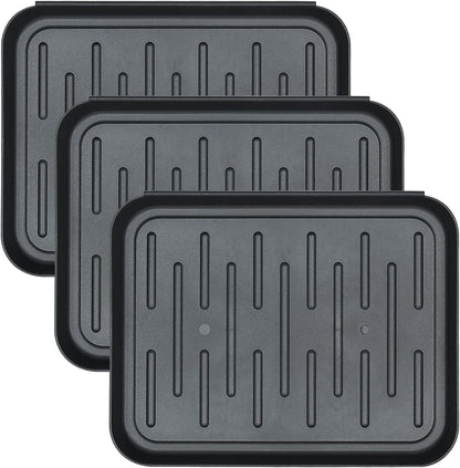 3 Packs Square Boot Tray, Akamino Plastic Utility Shoe Mat Tray for Entryway Indoor and Outdoor Use in All Seasons, 13.7x10.6x1inch,Black