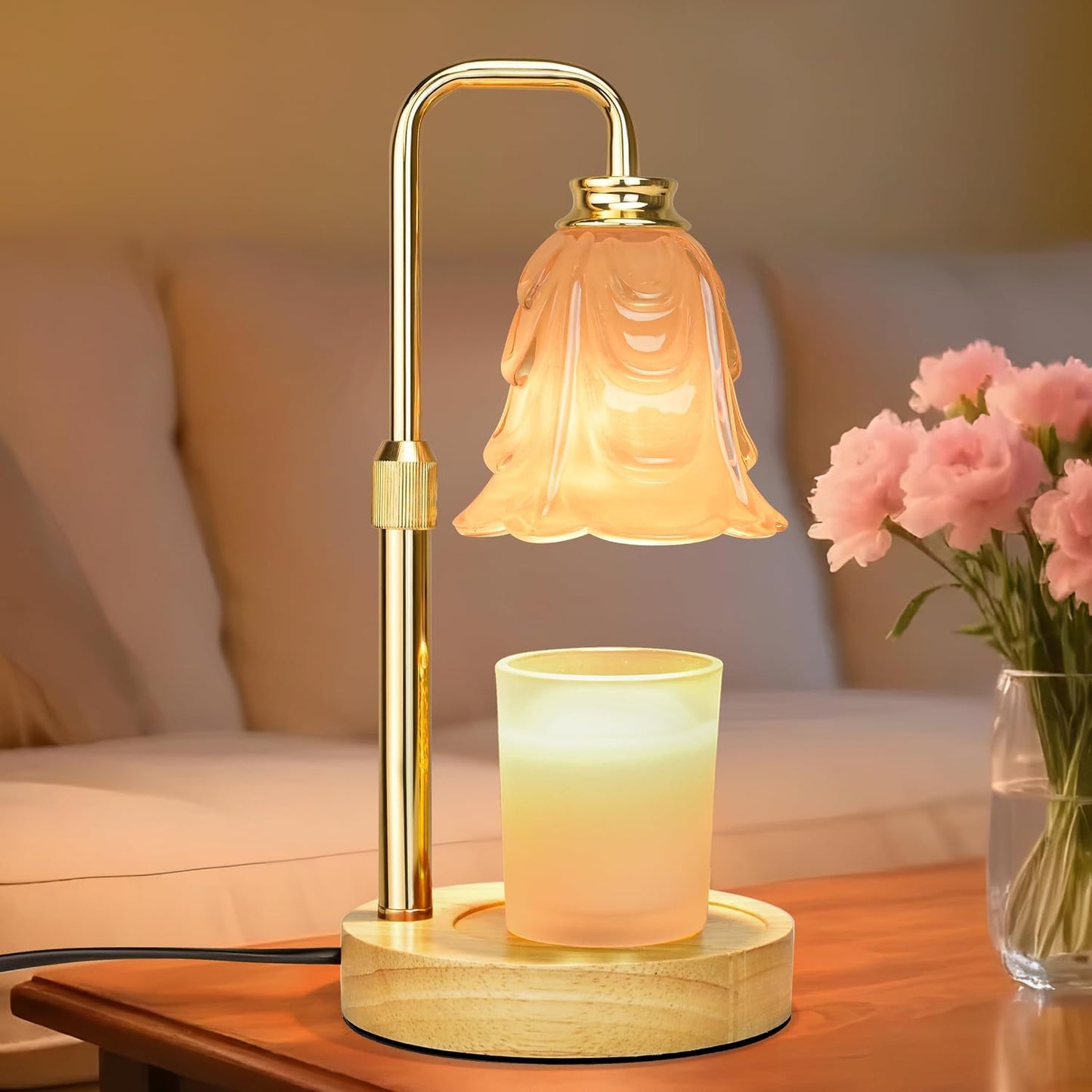 Candle Warmer Lamp with Timer Dimmer, Adjustable Height Pink Tulip Candle Wax Warmer, Christmas Birthday Gift for Mom Women,House Warming Gifts for New Home Bedroom Decor,Flower Pink