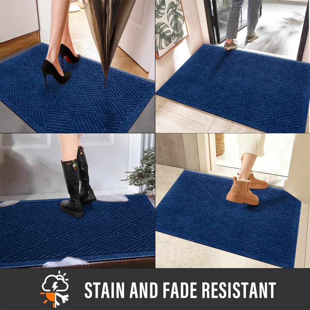 HIYARD Sturdy Front Door Mat, Absorbent Muddy Dirt Resist Welcome Door Mats Outdoor Indoor, Stain and Fade Resistant, Non-Slip Rubber Backing Low Profile Doormat for Entryway, 30×17, Beige