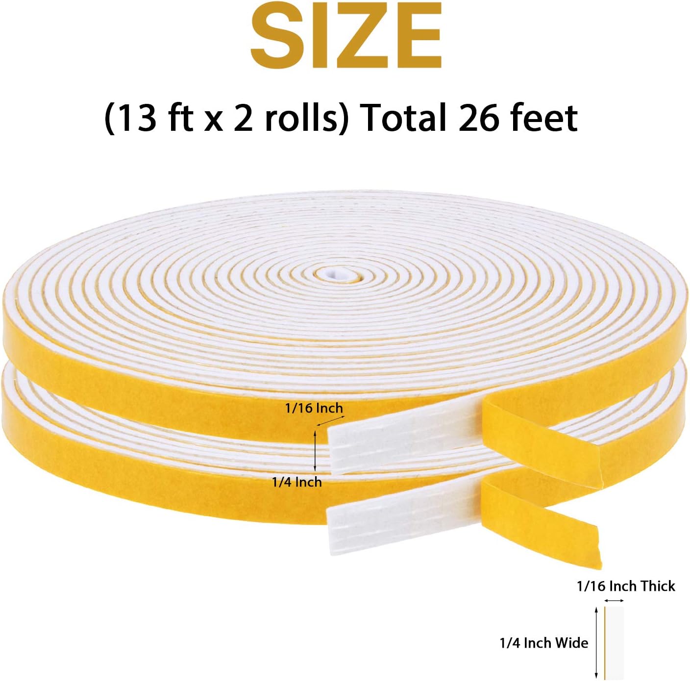 Door Weather Stripping-3 Rolls, 1/2 Inch Wide X 1/2 Inch Thick Total 20 Feet Long, Adhesive Foam Seal Tape for Window Insulation(6.5ft x 3 Rolls)