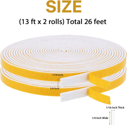 Door Weather Stripping-3 Rolls, 1/2 Inch Wide X 1/2 Inch Thick Total 20 Feet Long, Adhesive Foam Seal Tape for Window Insulation(6.5ft x 3 Rolls)