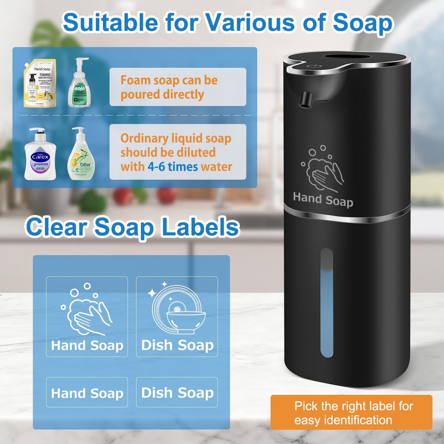 Automatic Foaming Soap Dispenser with Digital Display, 6-Level Foam Adjustable, Rechargeable, 12.8oz/ 380ml Wall Mounted Touchless Hands Free Auto Dispenser for Kitchen, Bathroom, Hotel, Restaurant