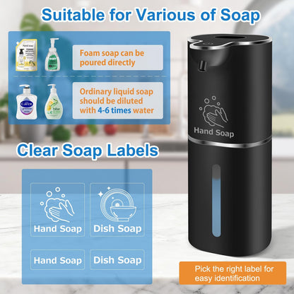 Automatic Foaming Soap Dispenser with Digital Display, 6-Level Foam Adjustable, Rechargeable, 12.8oz/ 380ml Wall Mounted Touchless Hands Free Auto Dispenser for Kitchen, Bathroom, Hotel, Restaurant