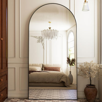 HARRITPURE 64"x21" Arched Full Length Mirror Free Standing Leaning Hanging Mounted Mirror Aluminum Frame Modern Simple Home Decor for Living Room Bedroom Cloakroom, Gold
