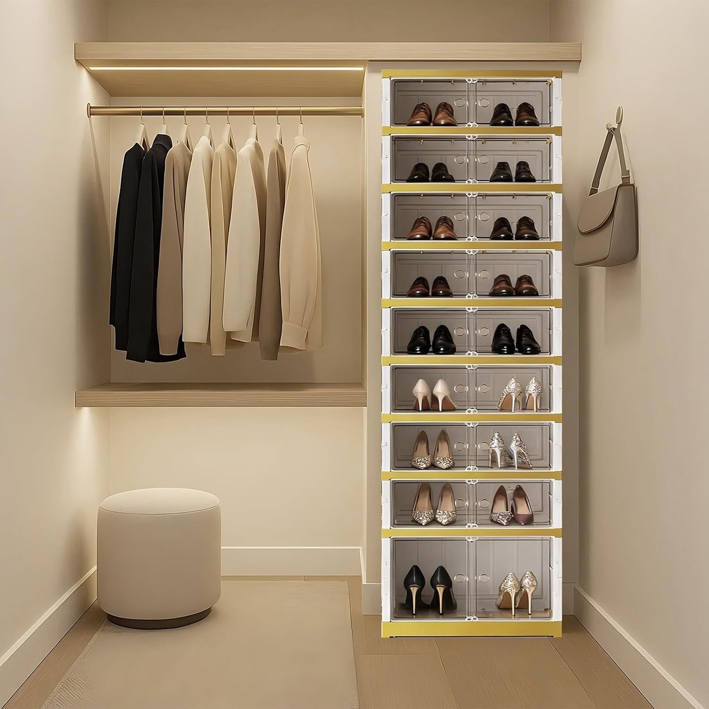 SYNCVIBE Shoe Rack Organizer for Closet Entryway Foldable Sneaker Storage Shoe, Collapsible Shoe Cabinet, Stackable Shoe Storage Cabinet with Lids for Living Room (6 Tiers 24 Pairs)