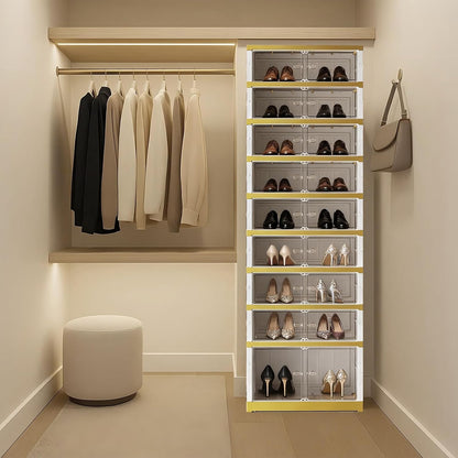 SYNCVIBE Shoe Rack Organizer for Closet Entryway Foldable Sneaker Storage Shoe, Collapsible Shoe Cabinet, Stackable Shoe Storage Cabinet with Lids for Living Room (6 Tiers 24 Pairs)