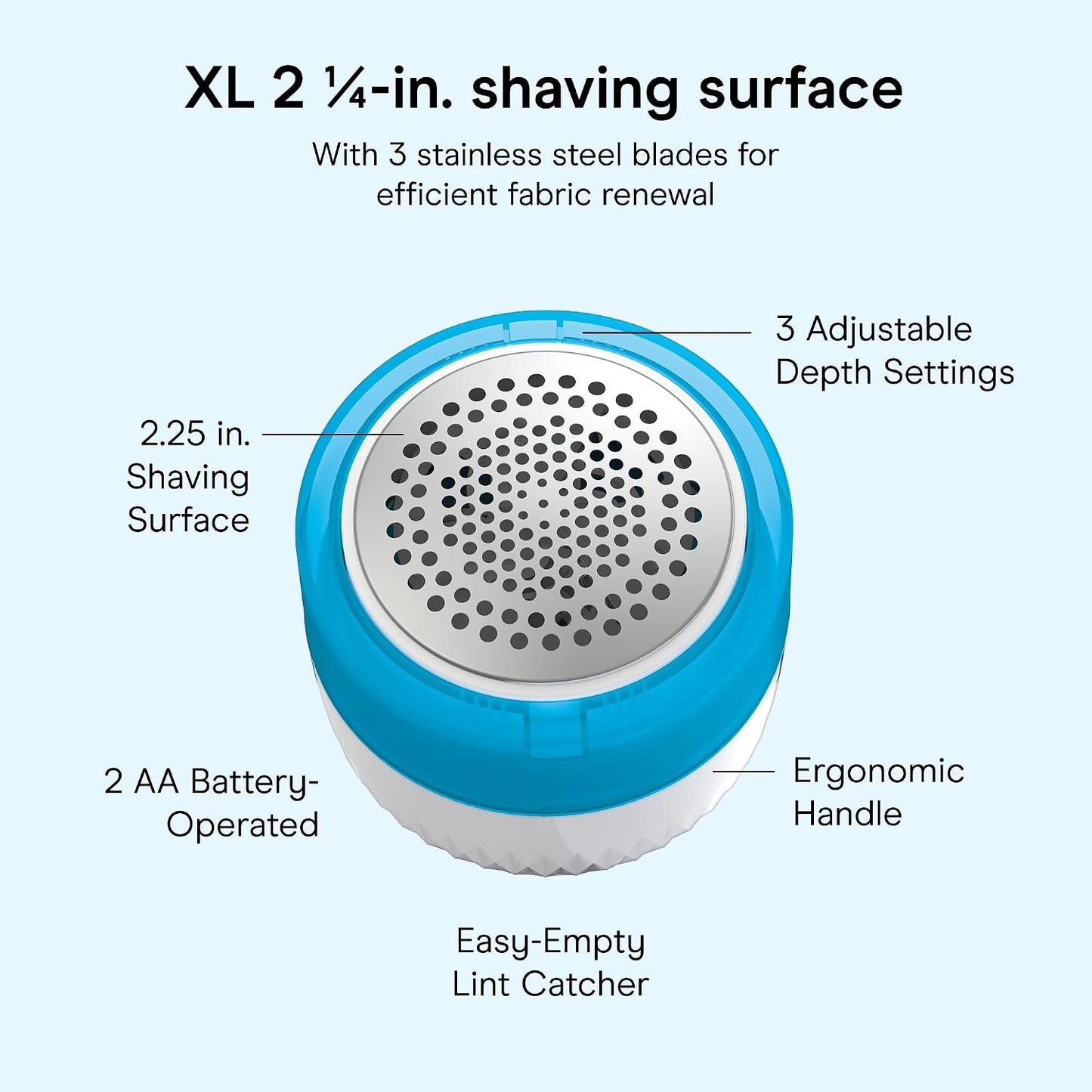 Conair Fabric Shaver Lint Remover | Extra-Large 2.25-in. Shaving Surface, Depills Fabric, for All Fabrics, Blue/White, CLS8L