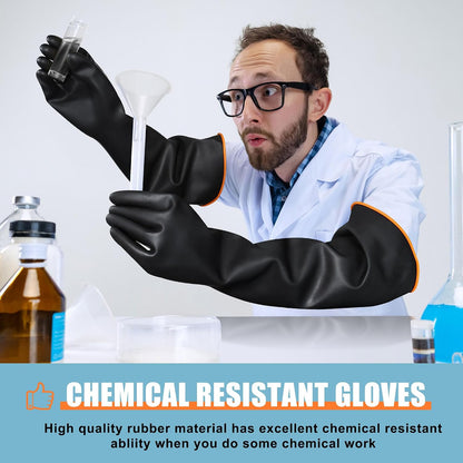 18" XL Size Latex Chemical Resistant Gloves, Reusable Heavy Duty Long Rubber Glove Dishwashing Gloves, Industrial Safety Glove for Men, Forearm Protection Waterproof Resist Strong Acid, Alkali, Oil'