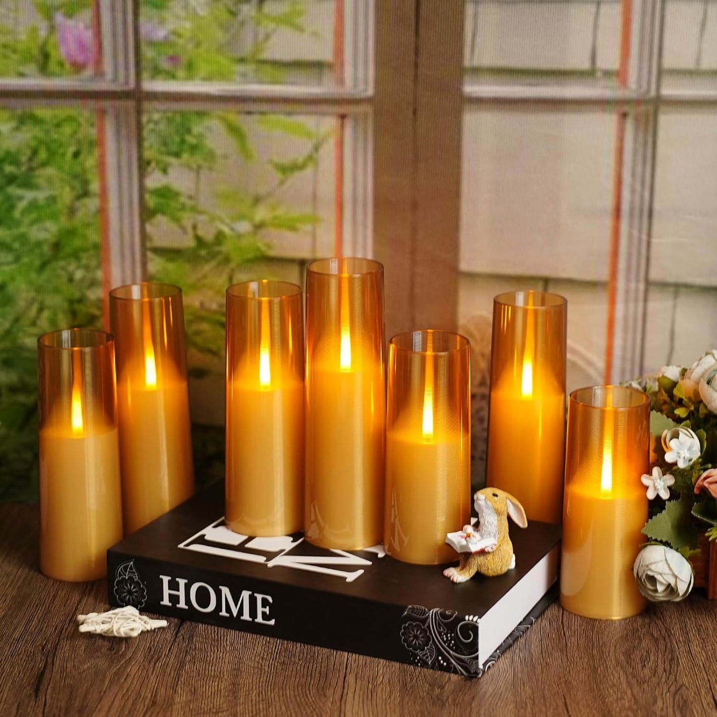 kakoya Flameless Candles Upgraded Realistic Flickering Flame,Battery Operated LED Candles with Remote Timers,Acrylic Electric Candles Set of 3(D 3" xH 4" 5" 6")（Grey）