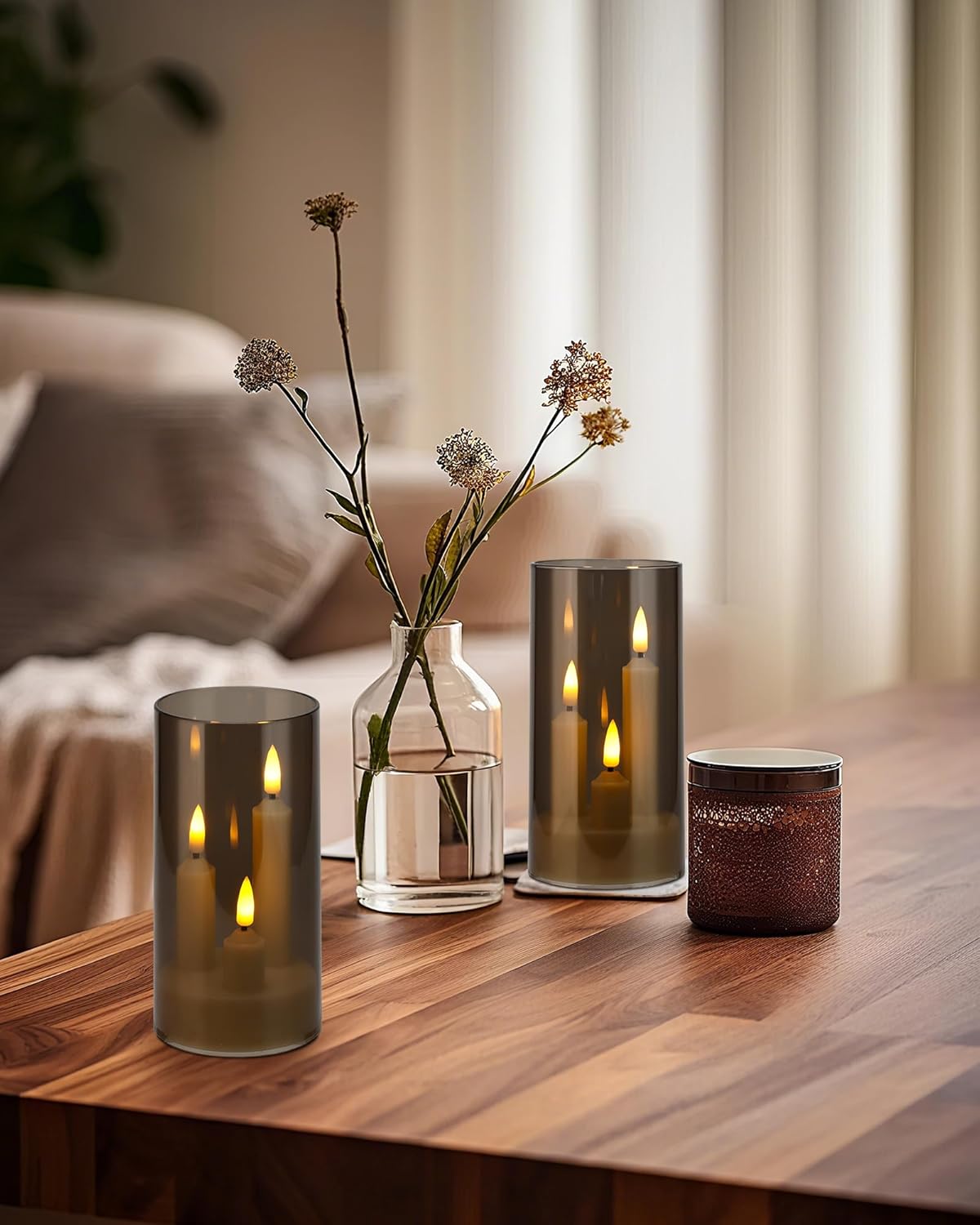 Set of 24 Slim Outdoor LED Candles, Battery Operated Flickering Fake Candles with 10-Key Timers for Patio & Porch Decor, 2.2 Inch Diameter Waterproof Resin Pillars for Large Events & Sconces (White)