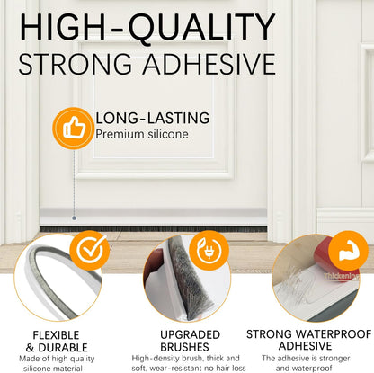 2 Pack Door Sweep Brush, Door Draft Stoppers with Brush, Under Draft Stopper for Bottom Reduce Noise, Weather Stripping for Doors Exterior with Self Adhesive, Door Sweep for Bottom 2" W x 39" L, Black
