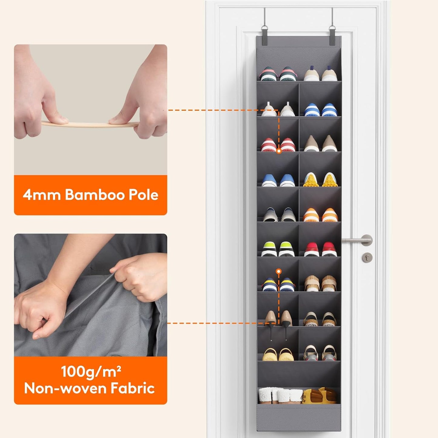 Lifewit 6 Tier Over the Door Shoe Organizer with 11 Large Deep Pockets, Fabric Hanging Shoes Shelf for Closet, Dorm Storage, Fit Up to 12 Pair Shoe Rack Holder for Sneakers, Boots, Gray