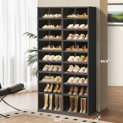 SYNCVIBE Shoe Rack Organizer for Closet Entryway Foldable Sneaker Storage Shoe, Collapsible Shoe Cabinet, Stackable Shoe Storage Cabinet with Lids for Living Room (6 Tiers 24 Pairs)