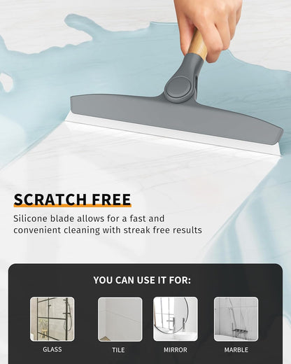 MR.SIGA All Purpose Silicone Squeegee for Shower Door, Mirror, Glass, Streak Free Shower Squeegee, Pivoting Bamboo Handle, Includes 1 Suction Hook, 10 inch Wide, 1 Pack